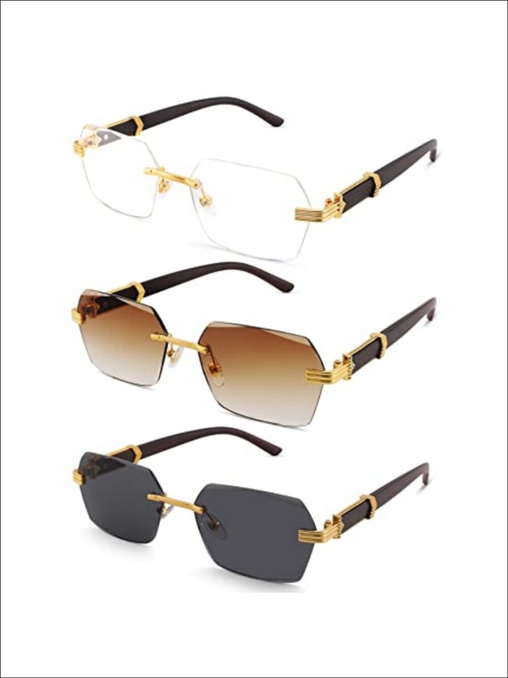 Rimless Rectangle Sunglasses Retro Y2K Shades UV400 Unisex